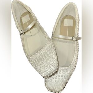 Dolce Vita Reyes White Pearl-Adorned Bridal Square-Toe Mary Jane Flats